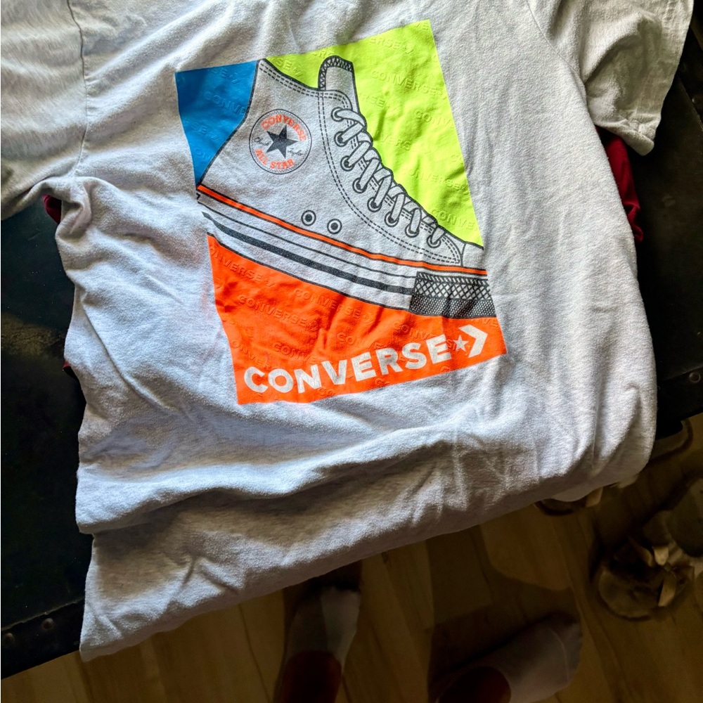 Converse Gray T-Shirt with Colorful Sneaker Graphic